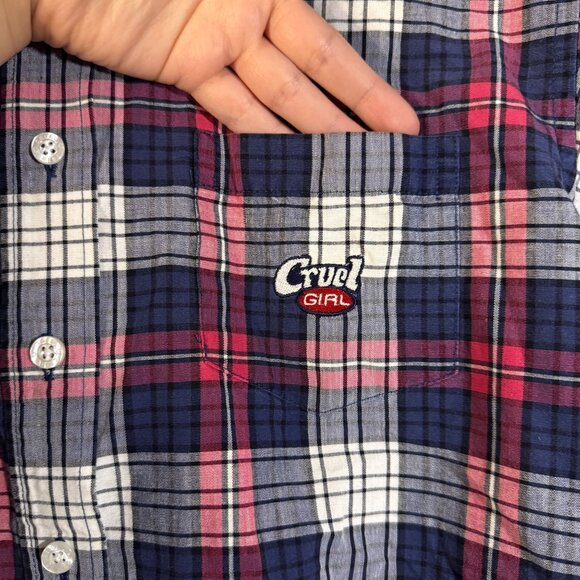 Cruel Girl Womens Plaid Button-Up Shirt Size S Red Blue White Casual Western - Picture 4 of 9